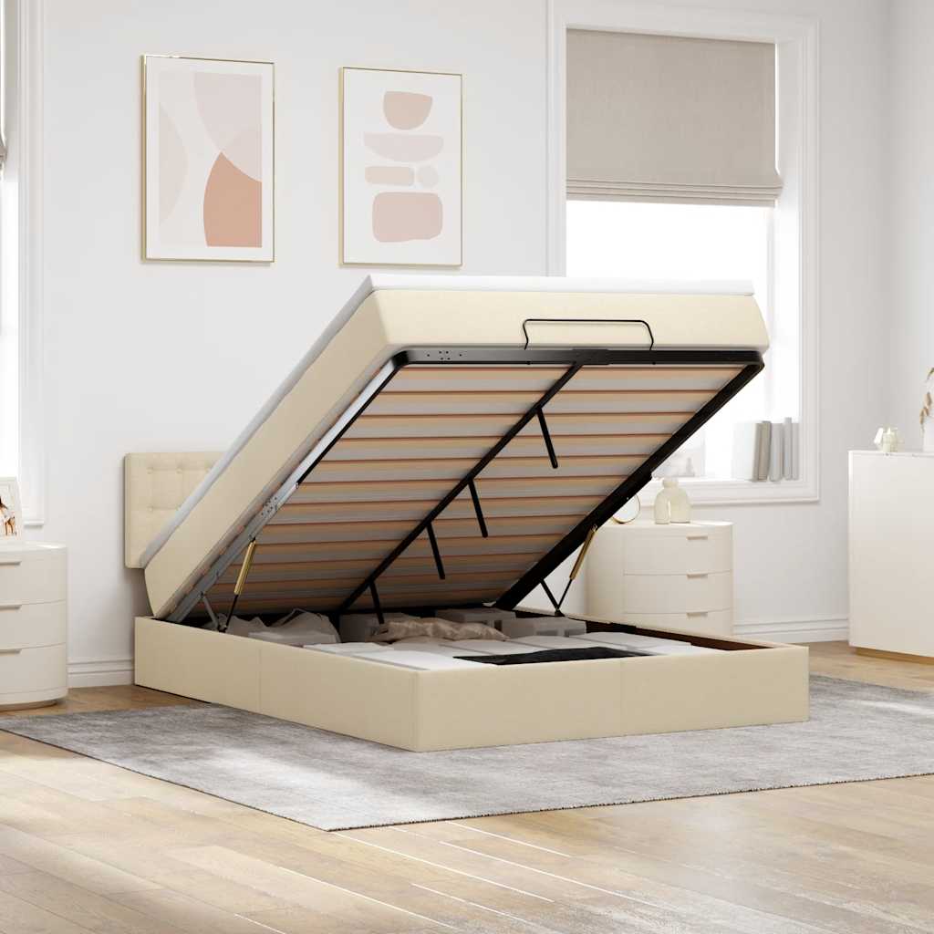 Ottoman-Bett Mit Matratze Stoff Creme