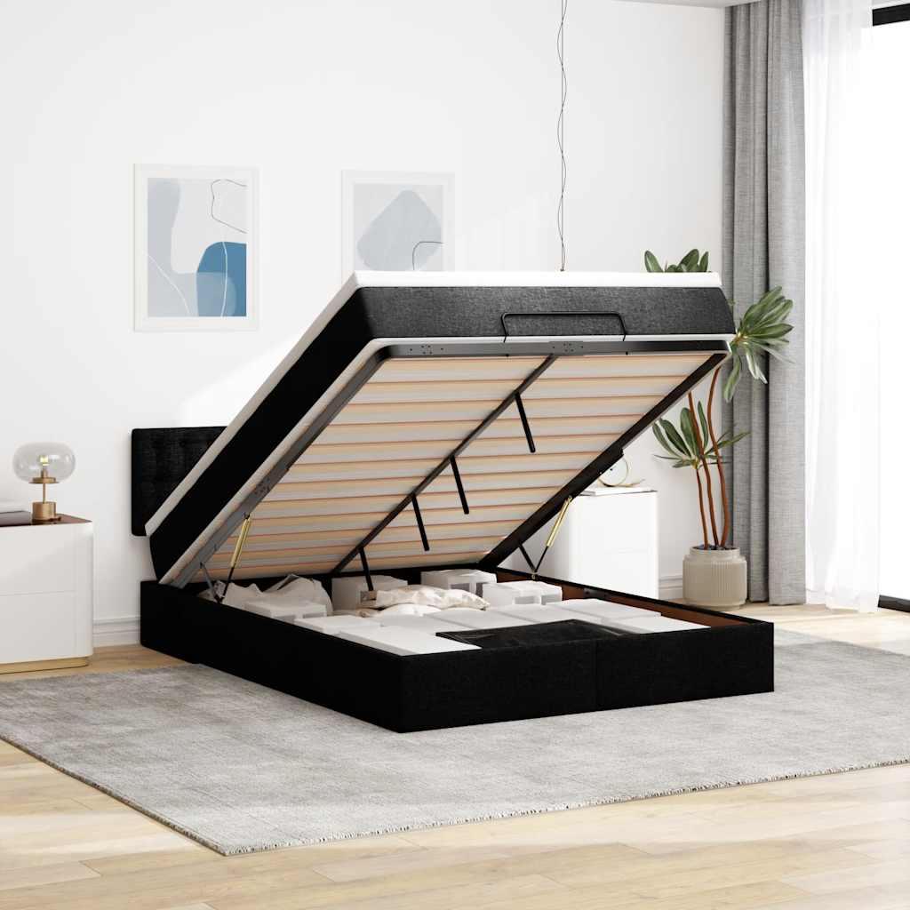 Ottoman-Bett Mit Matratze Stoff Dunkelbraun