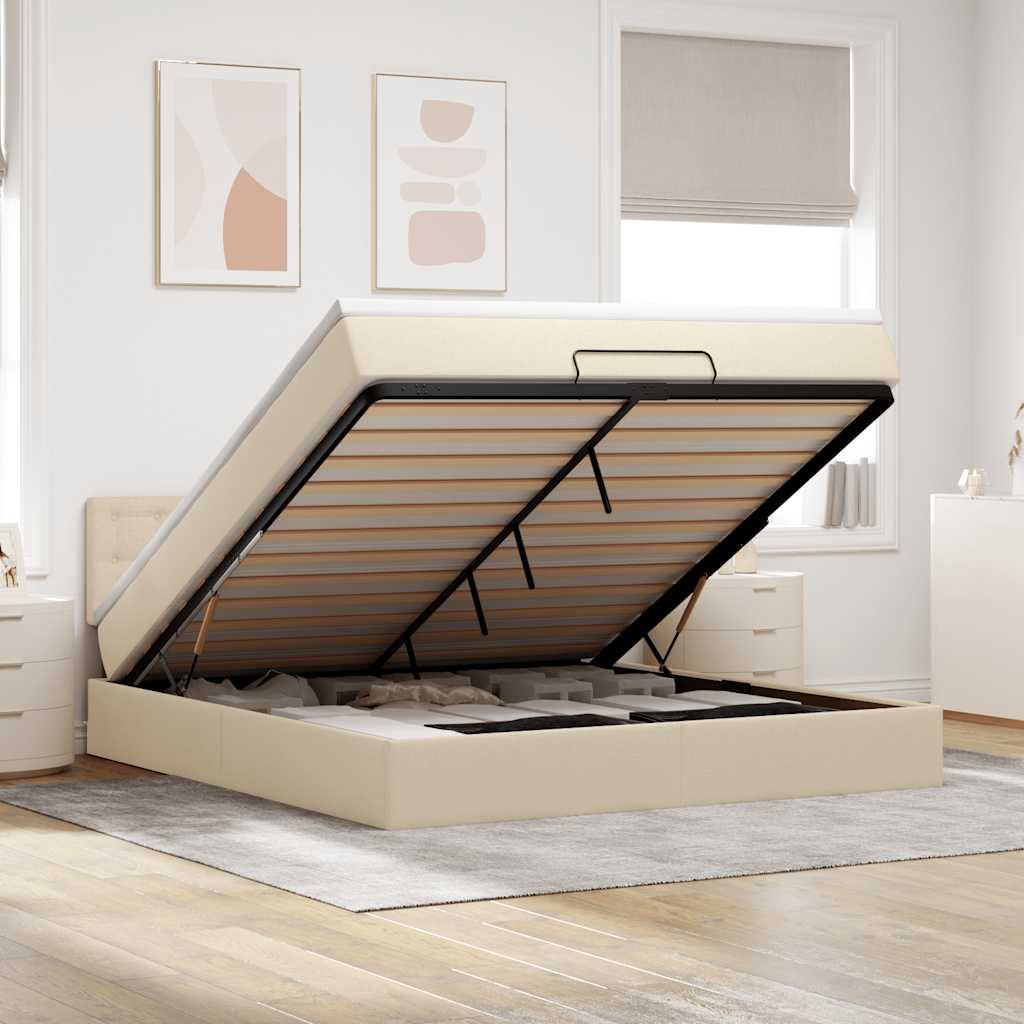 Ottoman-Bett Mit Matratze Stoff Creme