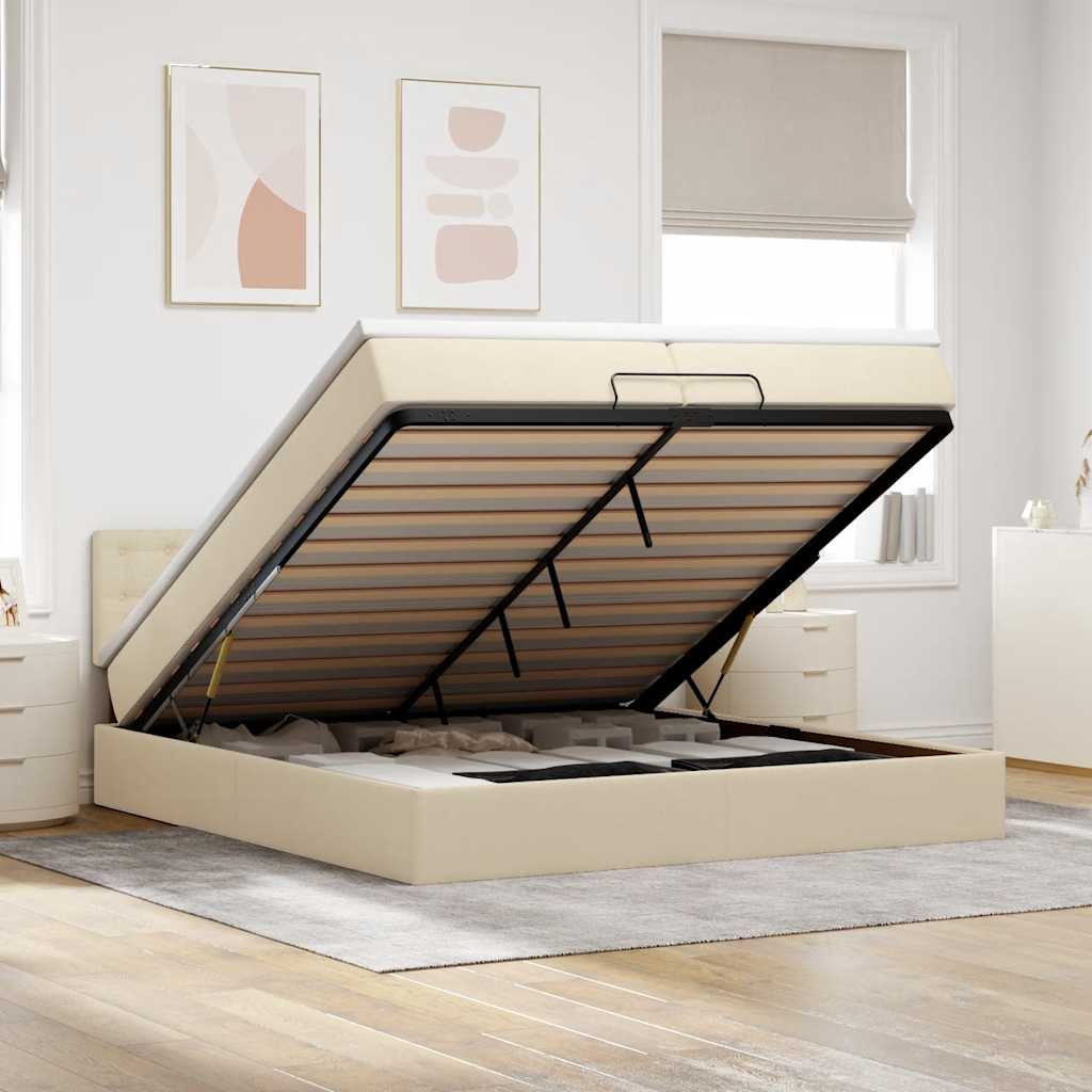 Ottoman-Bett Mit Matratze Stoff Creme