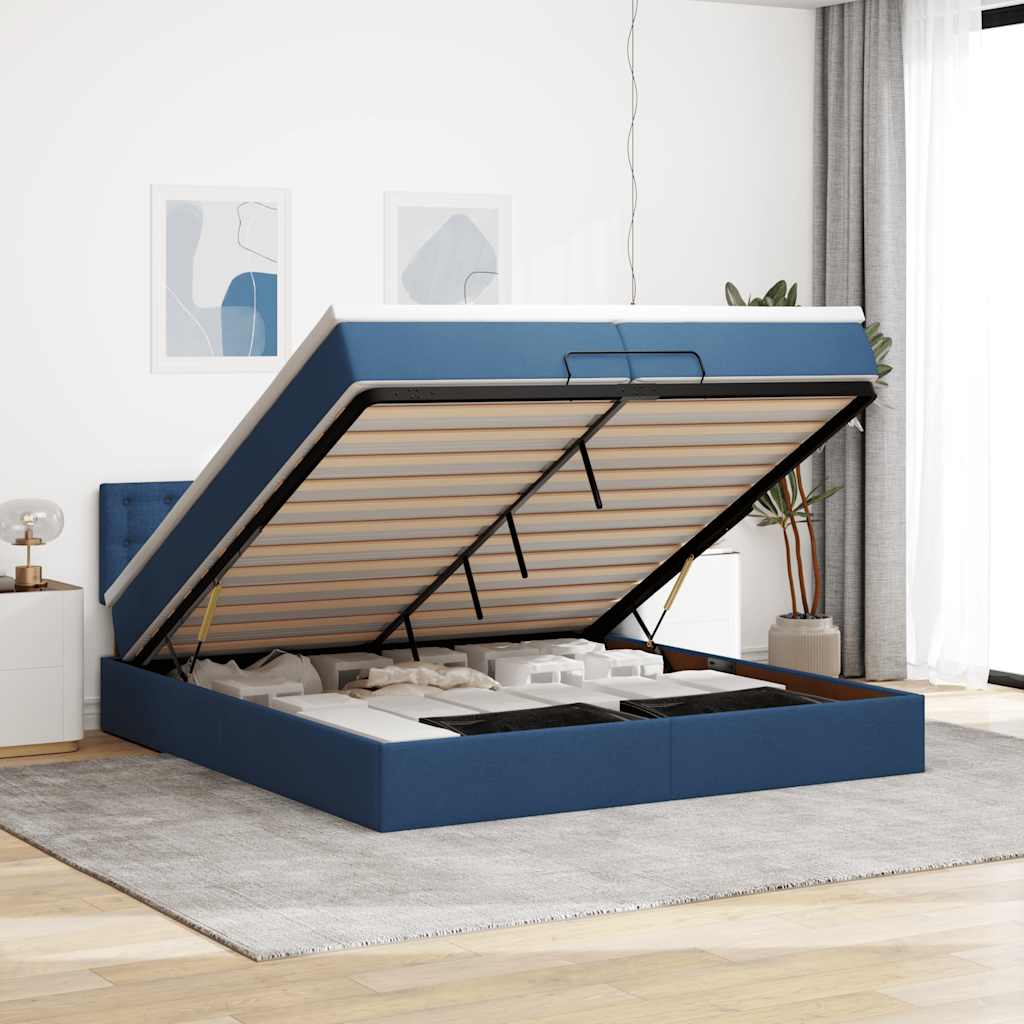 Ottoman-Bett Mit Matratze Stoff Blau