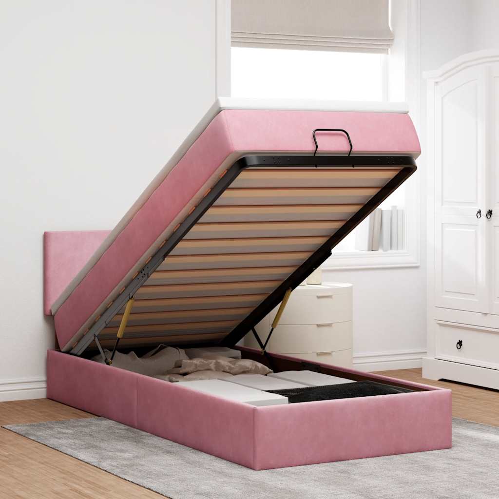 Ottoman-Bett Mit Matratze Samt Rosa