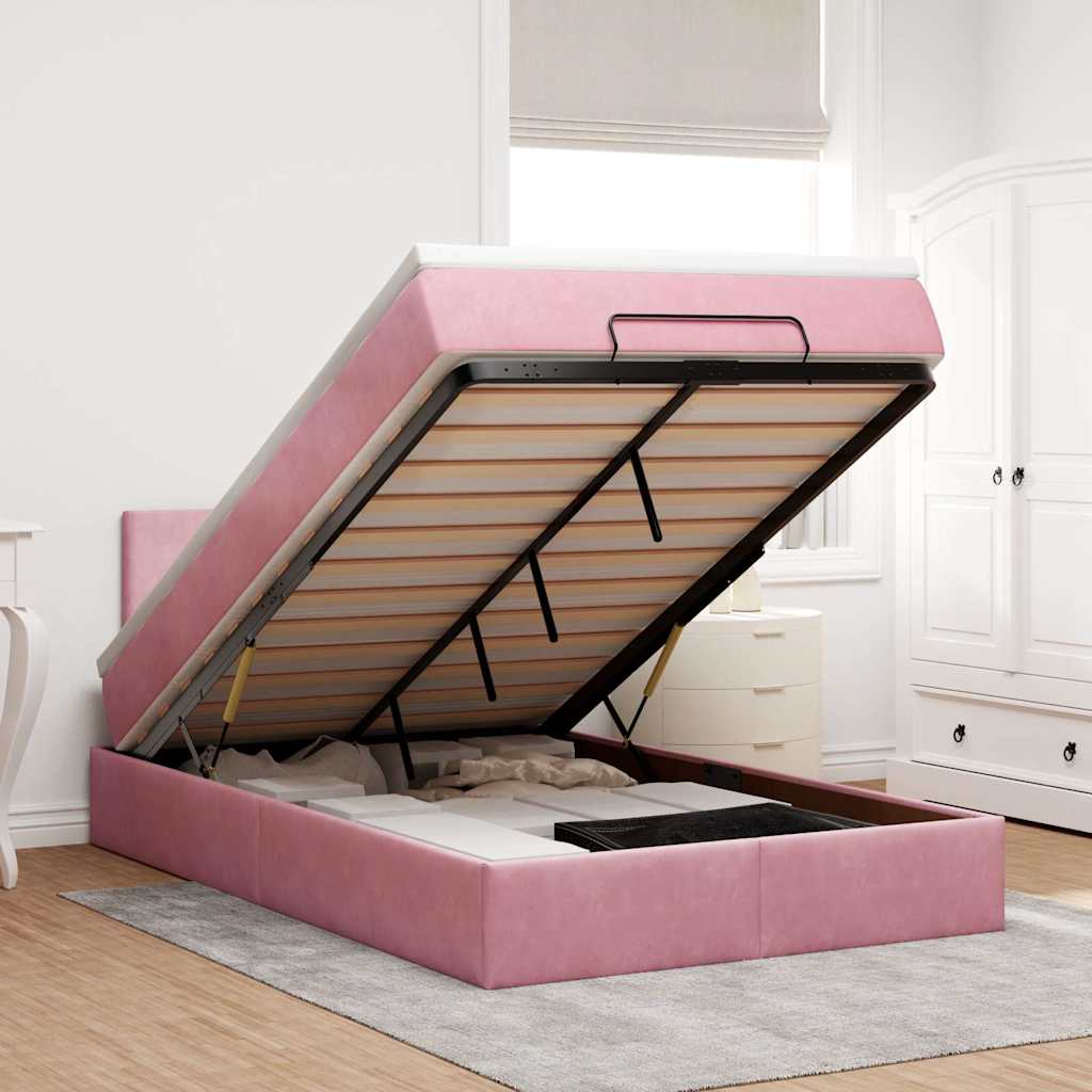 Ottoman-Bett Mit Matratze Samt Rosa