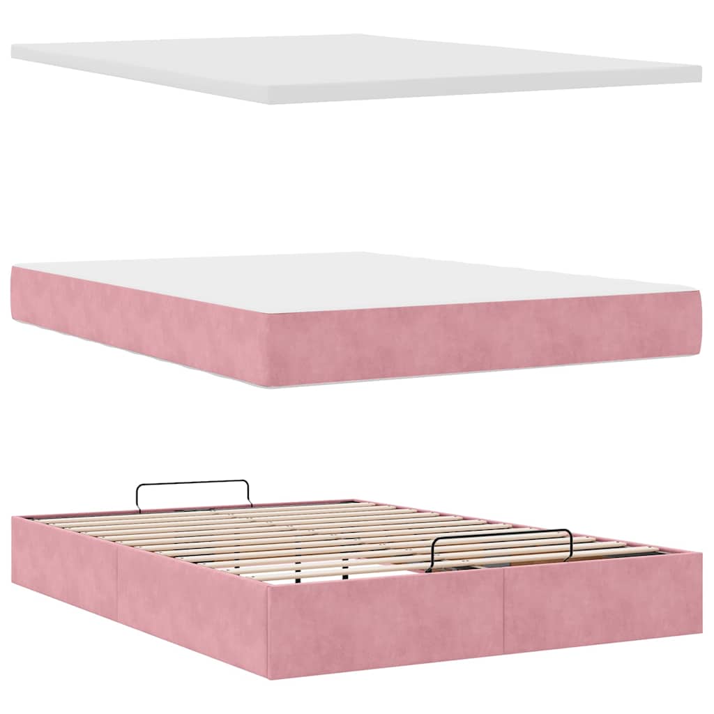 Ottoman-Bett Mit Matratze Samt Rosa