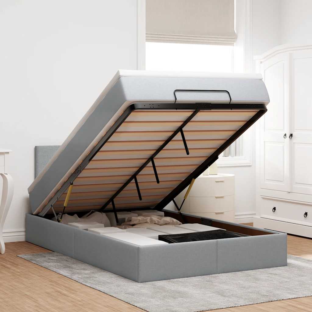 Ottomane Bett Mit Matratze & Leds Stoff Hellgrau