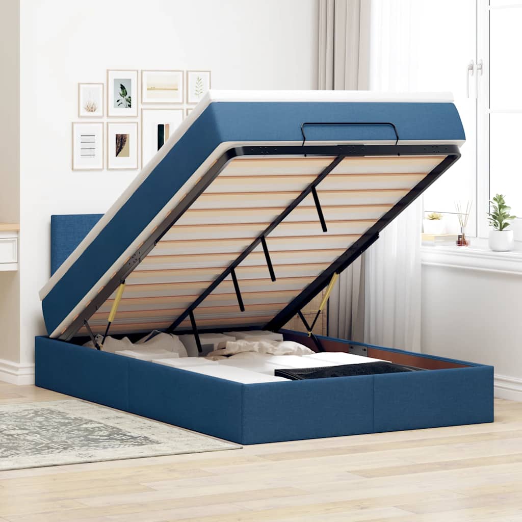 Ottomane Bett Mit Matratze & Leds Stoff Blau