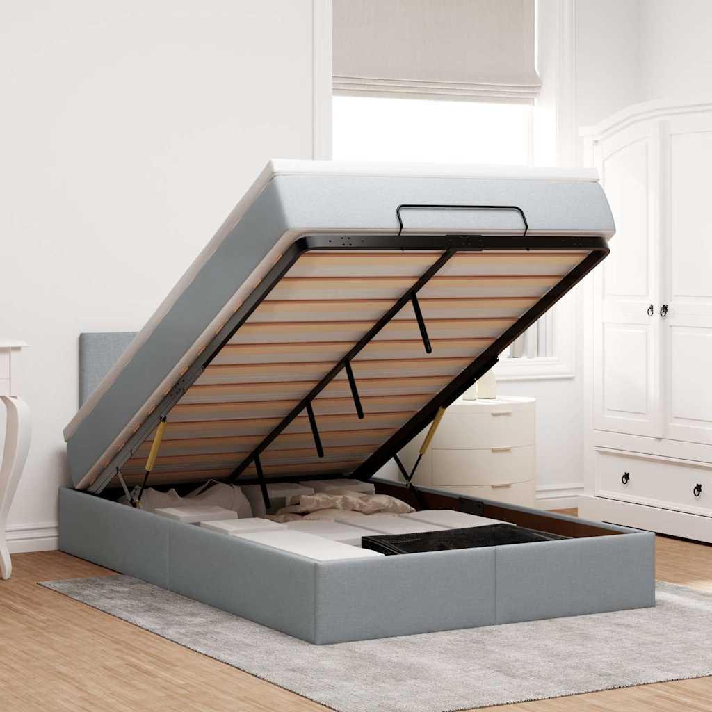 Ottomane Bett Mit Matratze & Leds Stoff Hellgrau