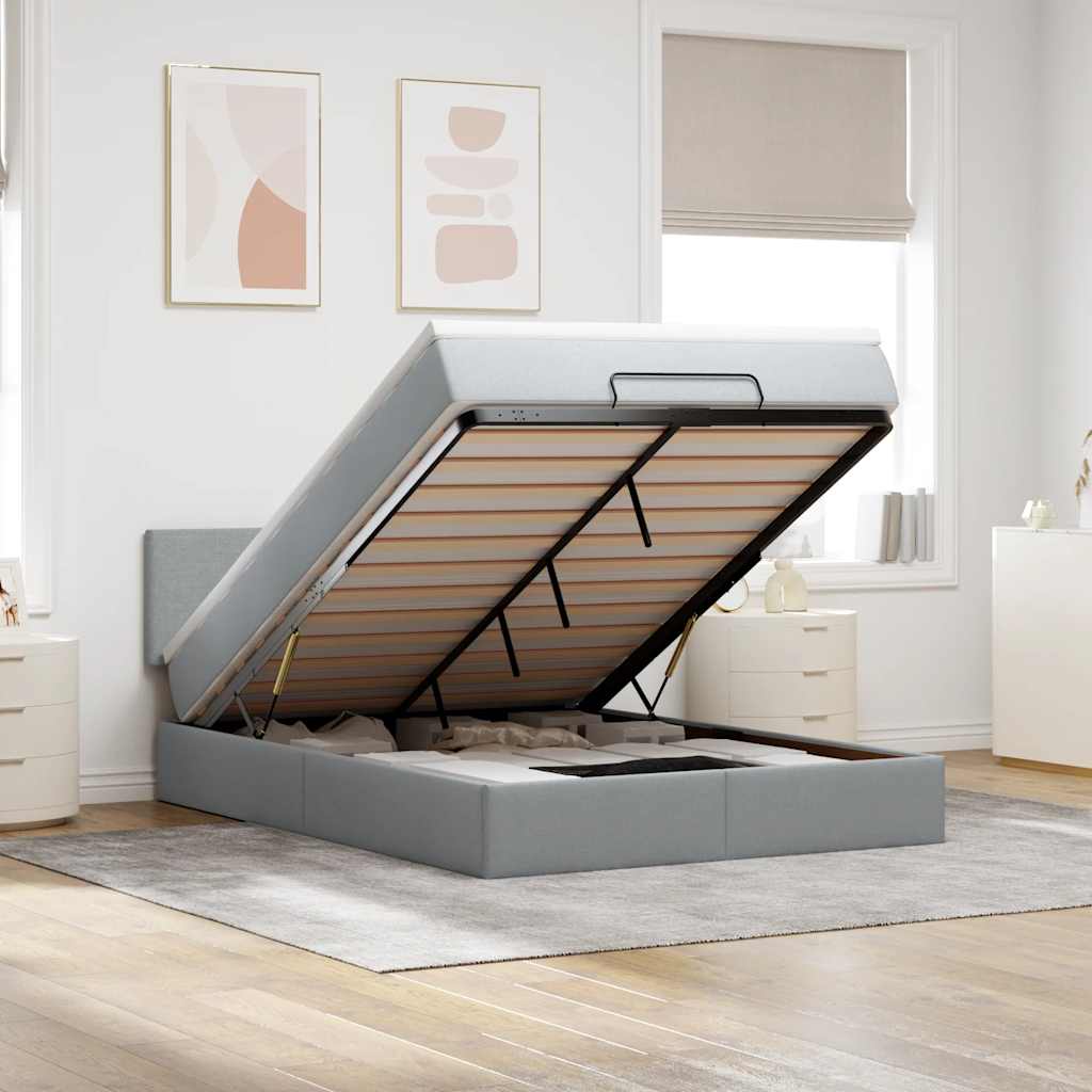 Ottomane Bett Mit Matratze & Leds Stoff Hellgrau
