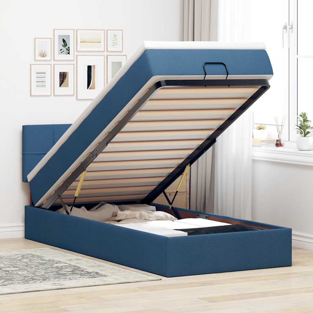 Ottomane Bett Mit Matratze & Leds Stoff Blau
