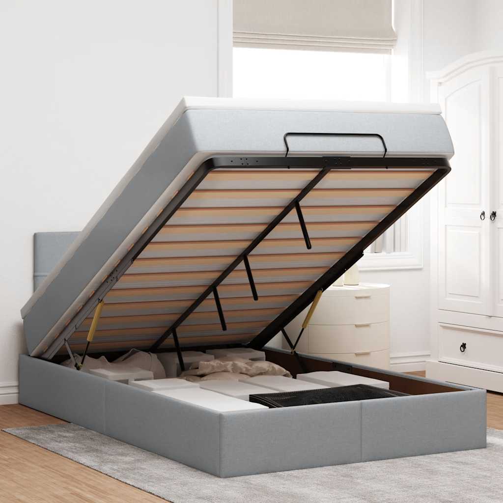 Ottomane Bett Mit Matratze & Leds Stoff Hellgrau