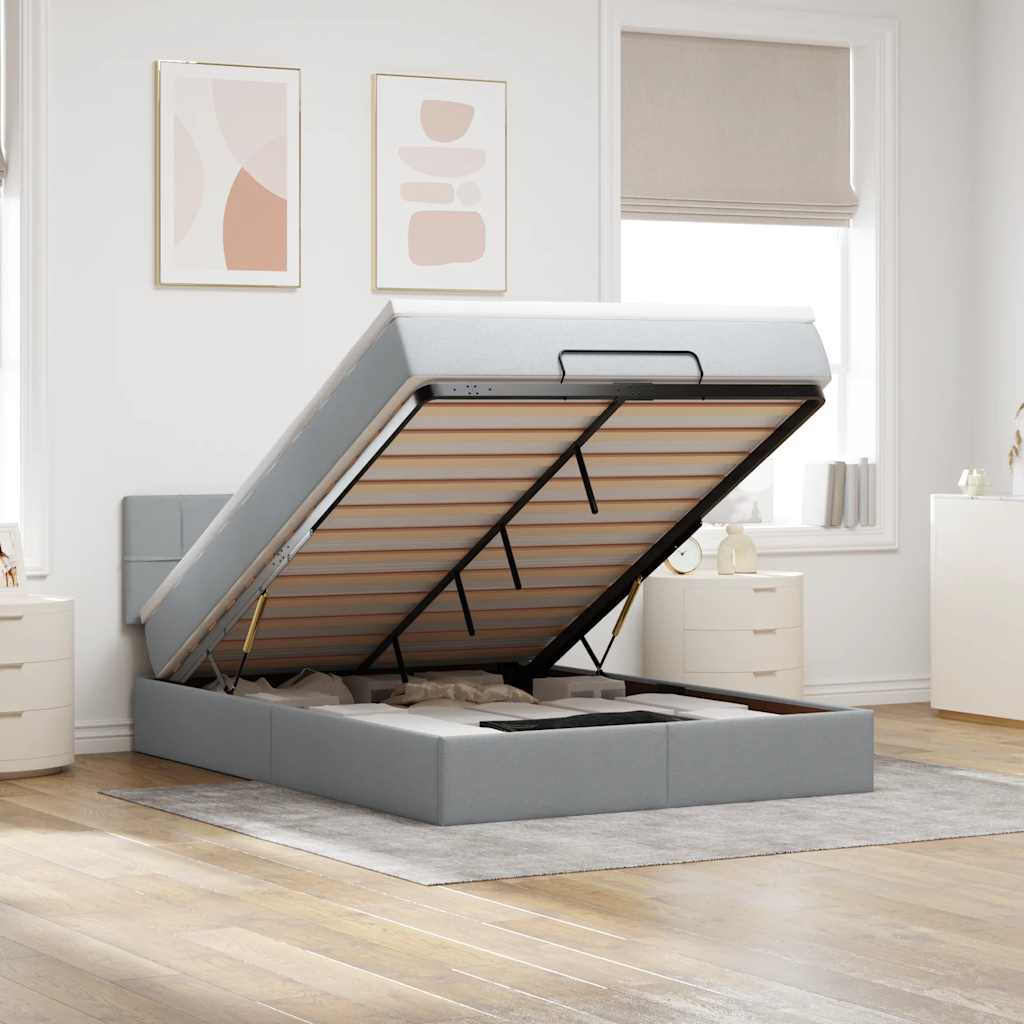 Ottomane Bett Mit Matratze & Leds Stoff Hellgrau