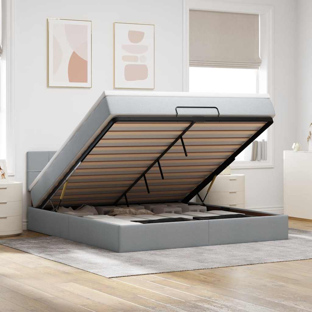 Ottomane Bett Mit Matratze & Leds Stoff Hellgrau