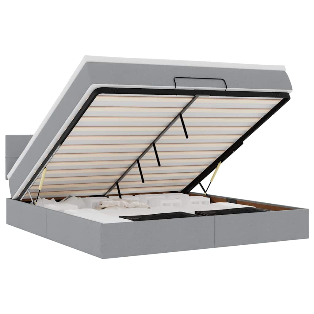 Ottomane Bett Mit Matratze & Leds Stoff Hellgrau