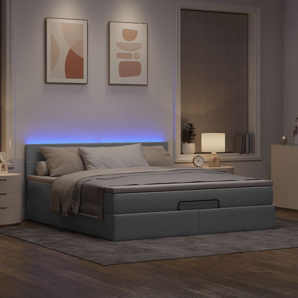 Ottomane Bett Mit Matratze & Leds Stoff Hellgrau