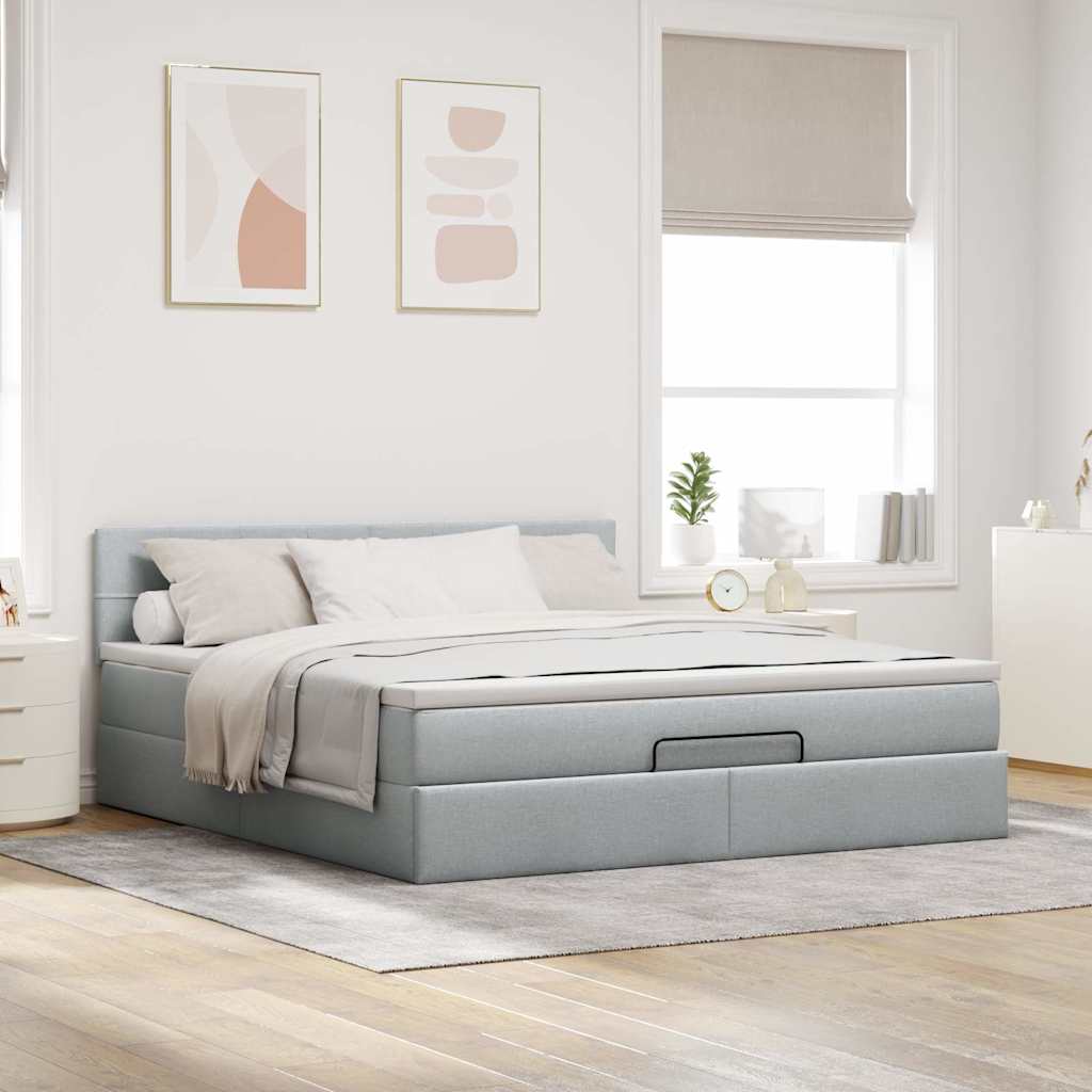 Ottomane Bett Mit Matratze & Leds Stoff Hellgrau