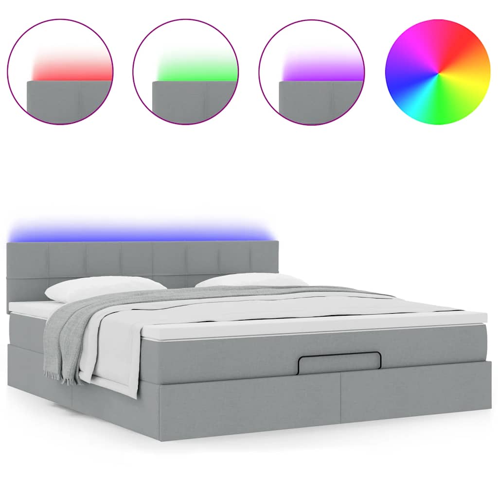 Ottomane Bett Mit Matratze & Leds Stoff Hellgrau