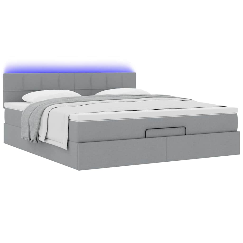 Ottomane Bett Mit Matratze & Leds Stoff Hellgrau