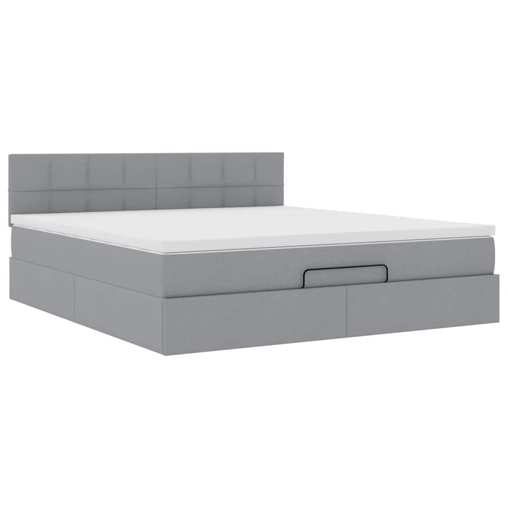 Ottomane Bett Mit Matratze & Leds Stoff Hellgrau