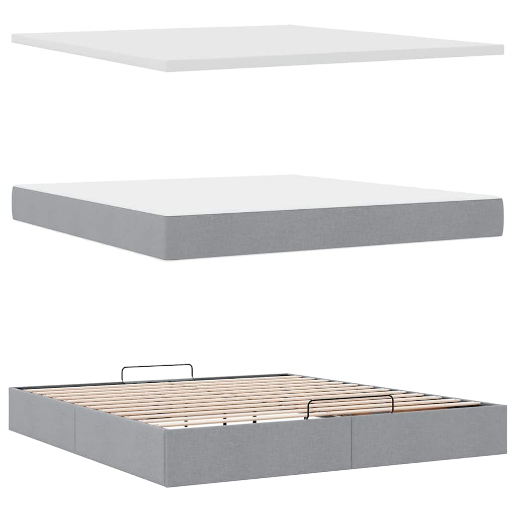 Ottomane Bett Mit Matratze & Leds Stoff Hellgrau