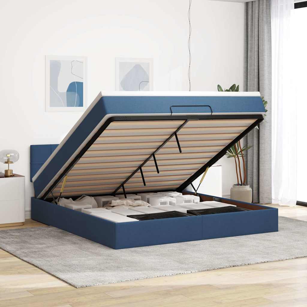 Ottomane Bett Mit Matratze & Leds Stoff Blau