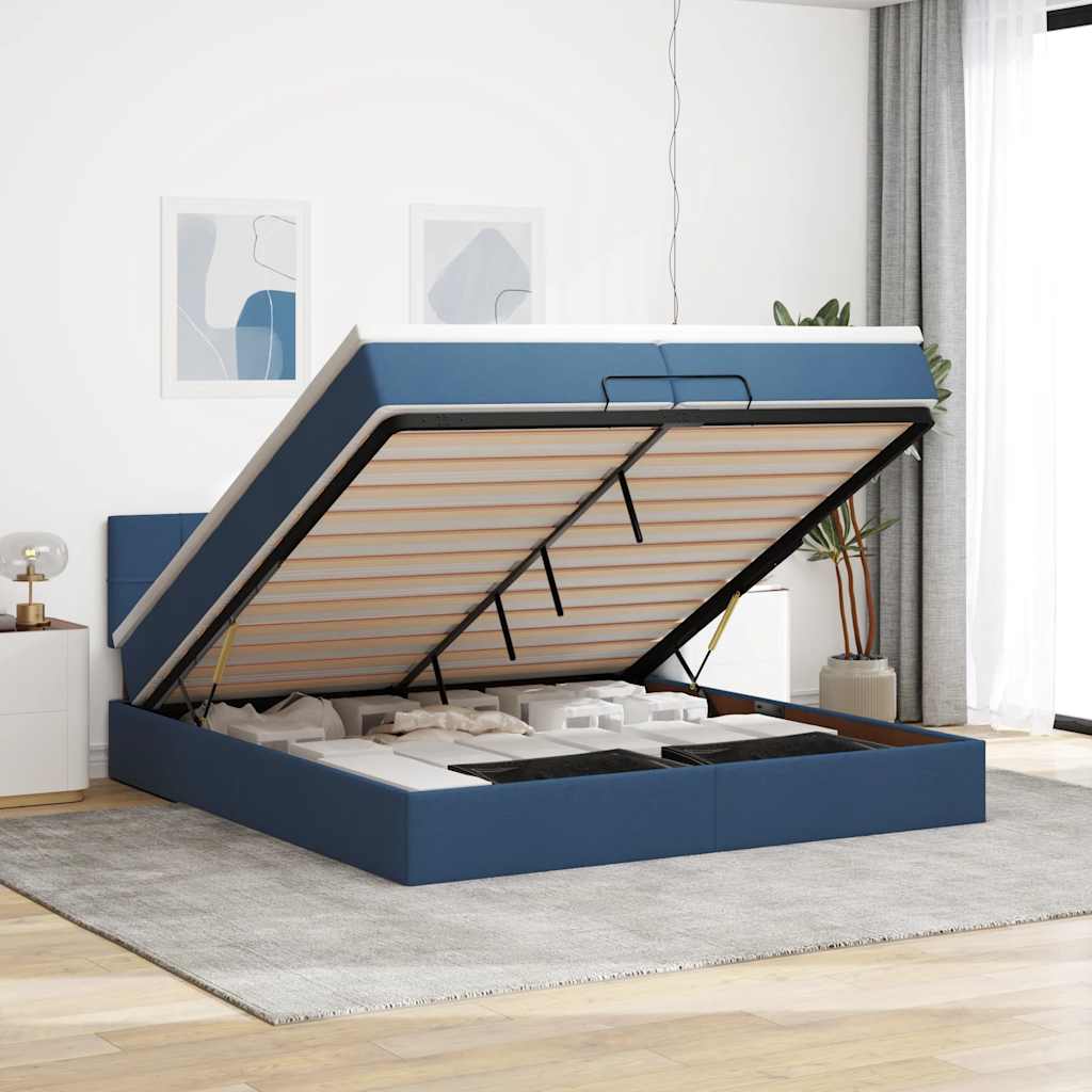 Ottomane Bett Mit Matratze & Leds Stoff Blau