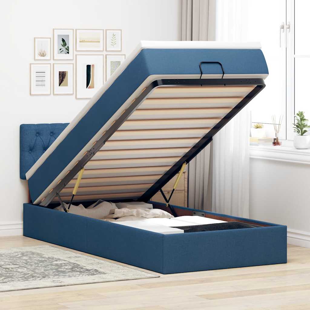 Ottomane Bett Mit Matratze & Leds Stoff Blau