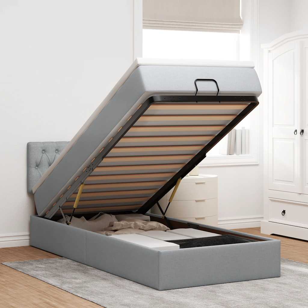 Ottomane Bett Mit Matratze & Leds Stoff Hellgrau