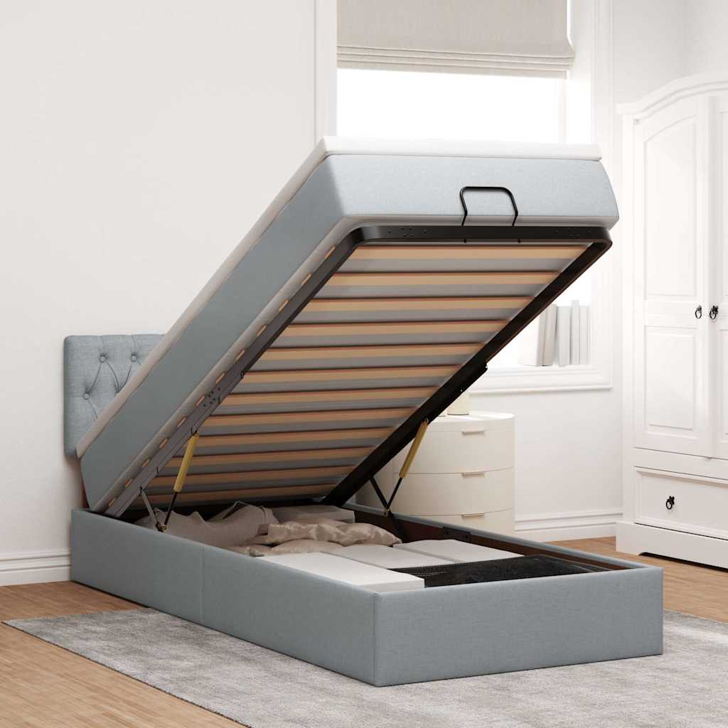 Ottomane Bett Mit Matratze & Leds Stoff Hellgrau