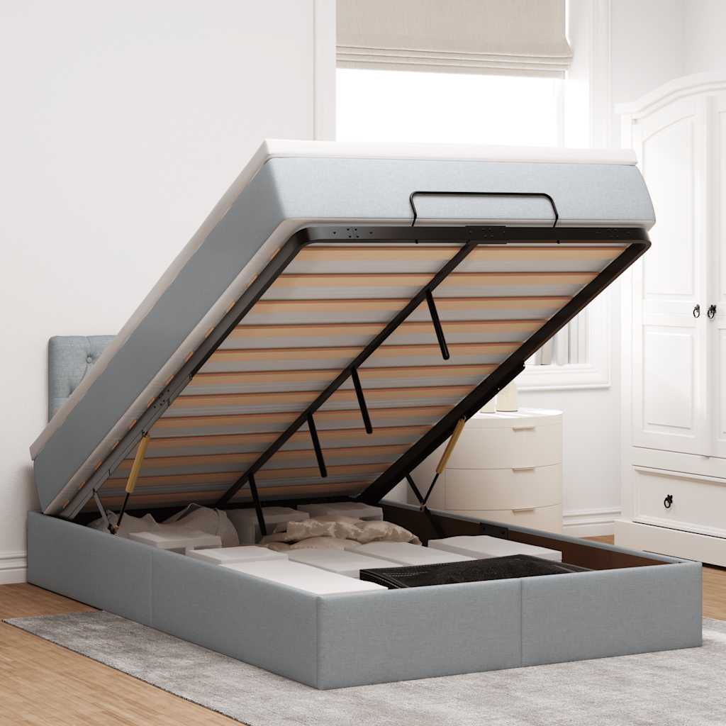 Ottomane Bett Mit Matratze & Leds Stoff Hellgrau