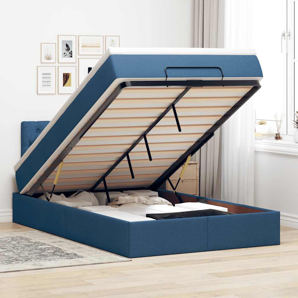 Ottomane Bett Mit Matratze & Leds Stoff Blau
