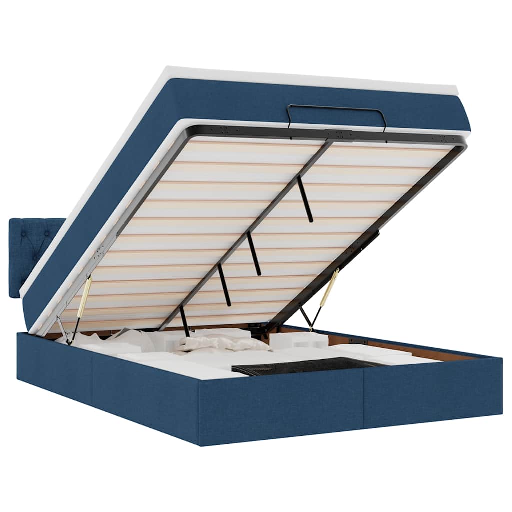 Ottomane Bett Mit Matratze & Leds Stoff Blau