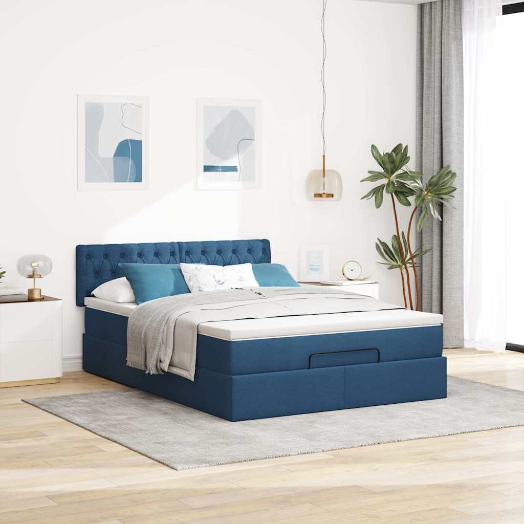 Ottomane Bett Mit Matratze & Leds Stoff Blau