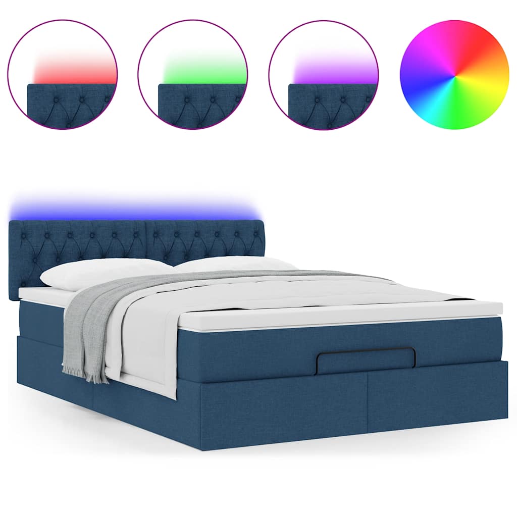 Ottomane Bett Mit Matratze & Leds Stoff Blau