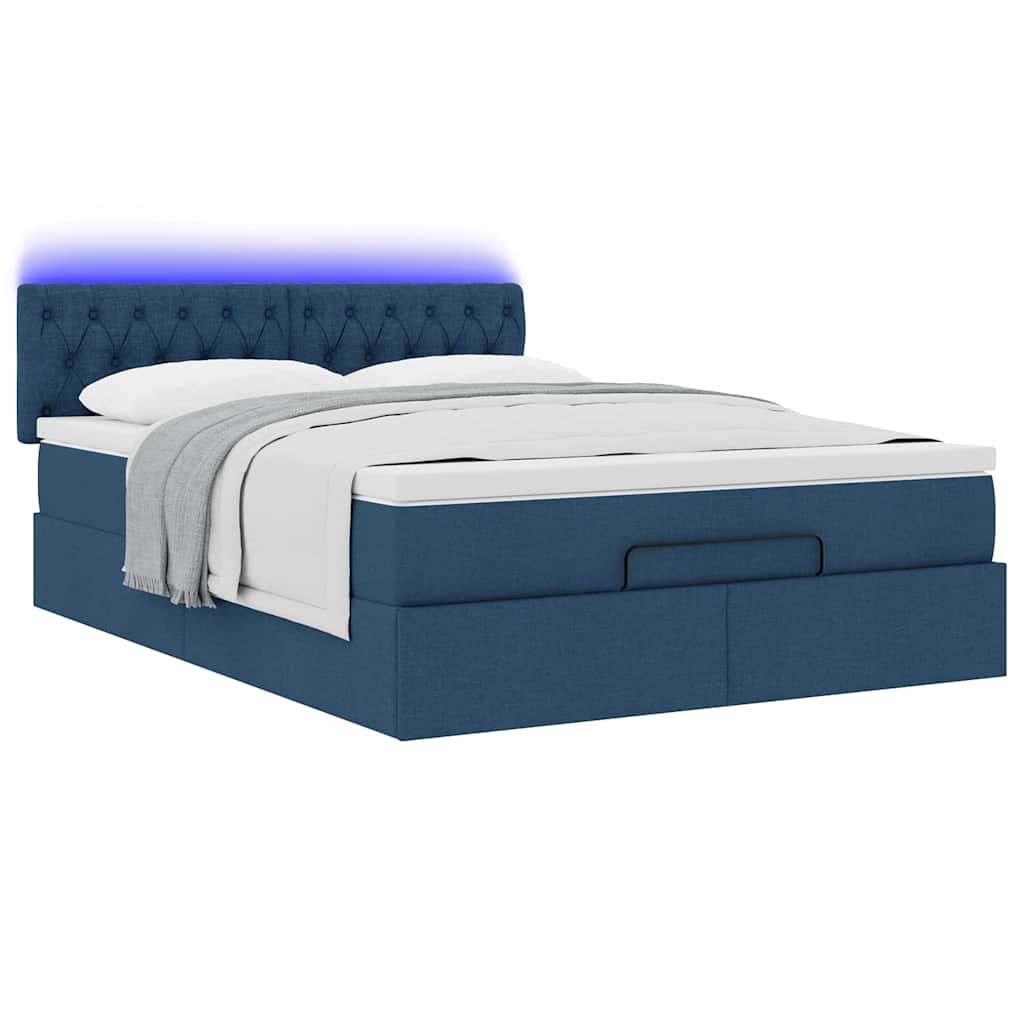 Ottomane Bett Mit Matratze & Leds Stoff Blau