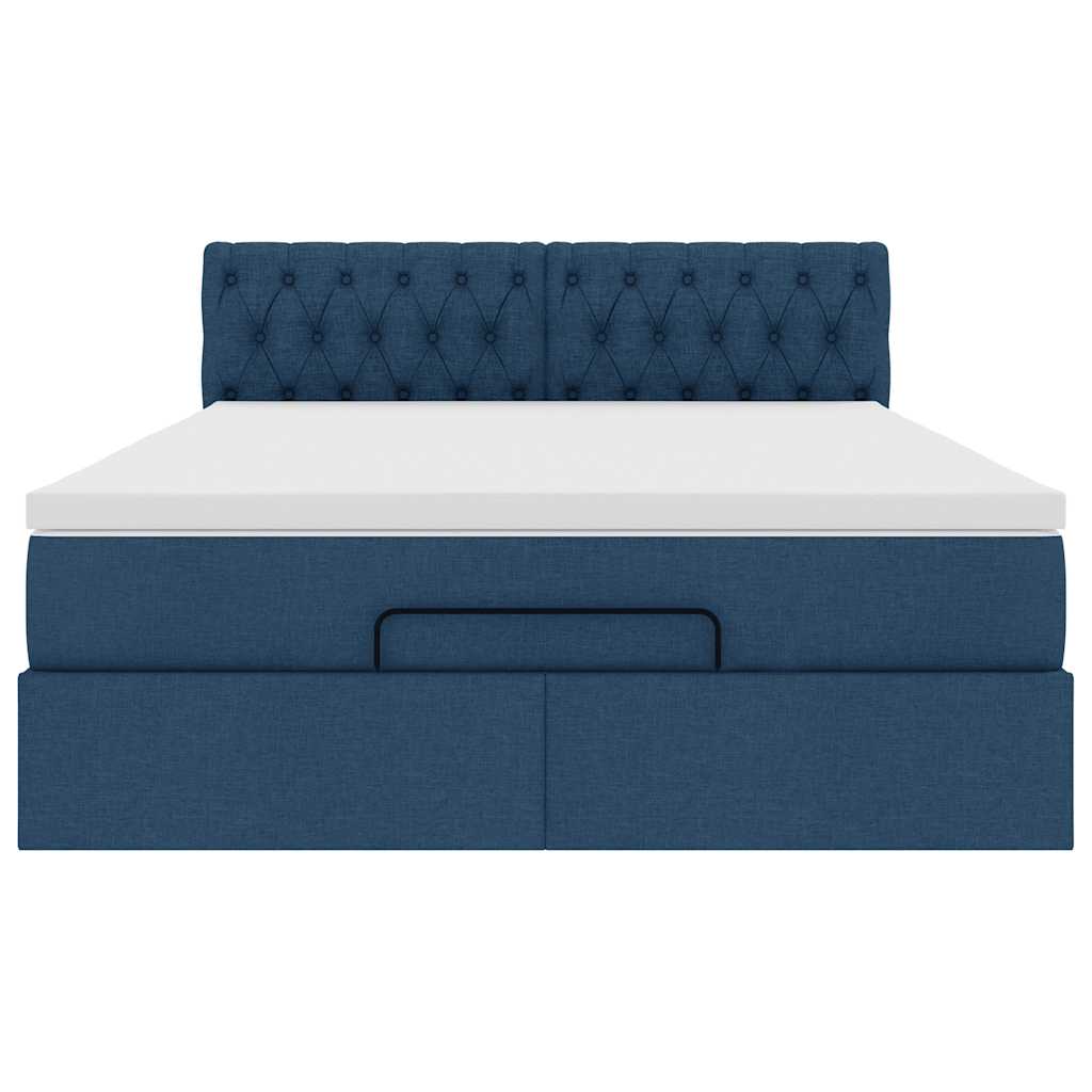 Ottomane Bett Mit Matratze & Leds Stoff Blau