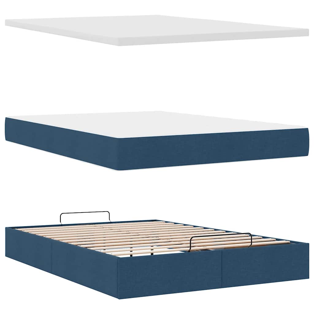 Ottomane Bett Mit Matratze & Leds Stoff Blau