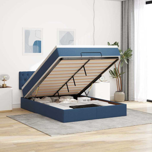 Ottomane Bett Mit Matratze & Leds Stoff Blau