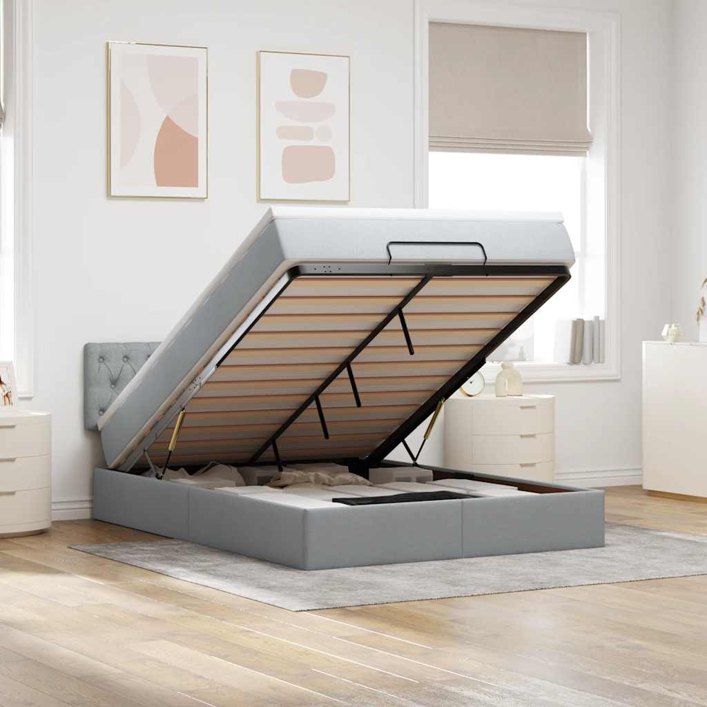 Ottomane Bett Mit Matratze & Leds Stoff Hellgrau