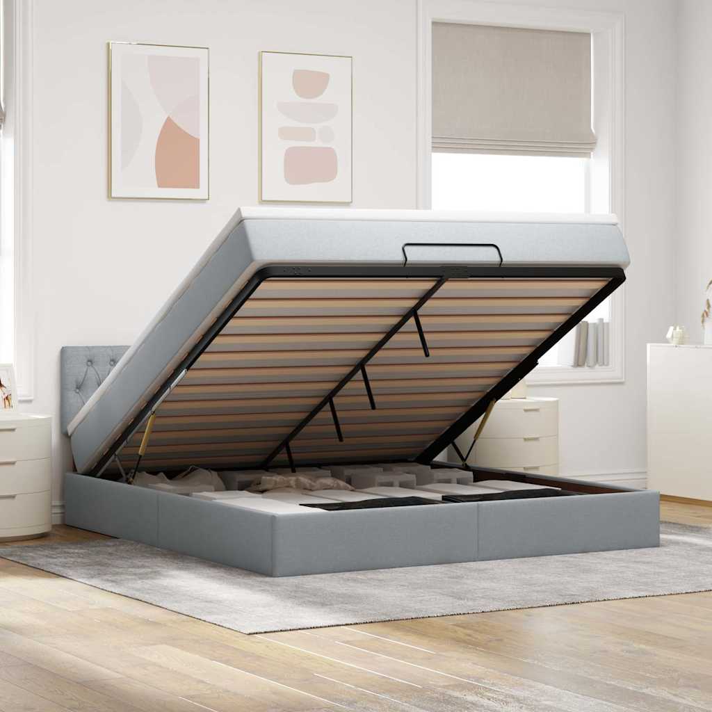 Ottomane Bett Mit Matratze & Leds Stoff Hellgrau