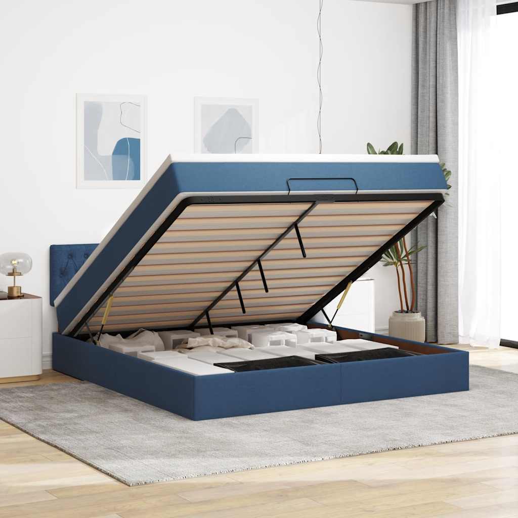 Ottomane Bett Mit Matratze & Leds Stoff Blau