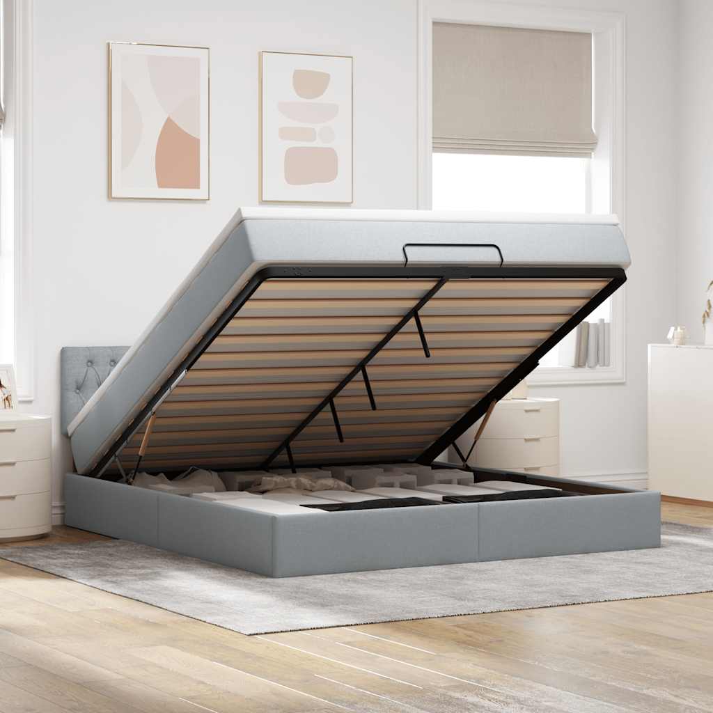 Ottomane Bett Mit Matratze & Leds Stoff Hellgrau