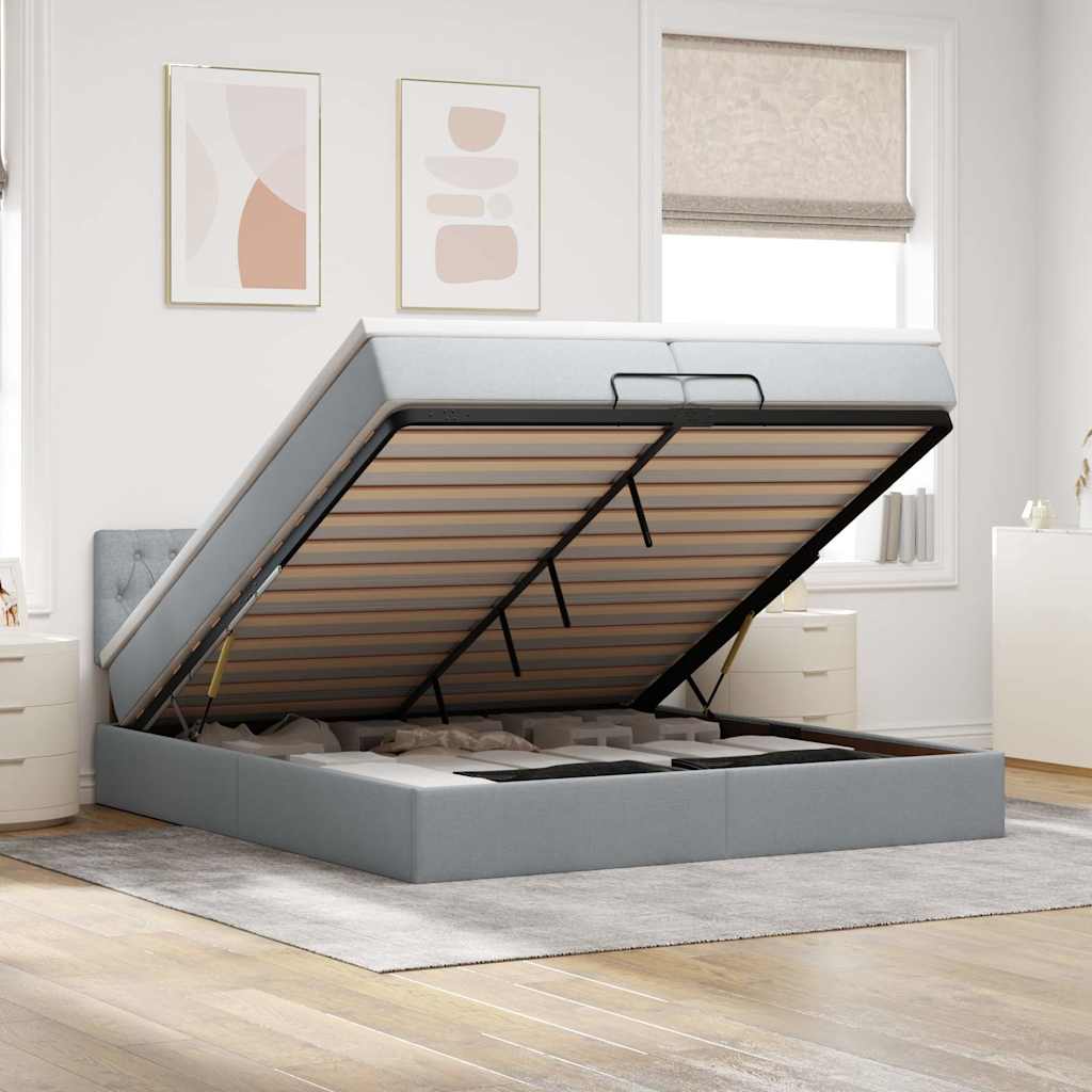 Ottomane Bett Mit Matratze & Leds Stoff Hellgrau