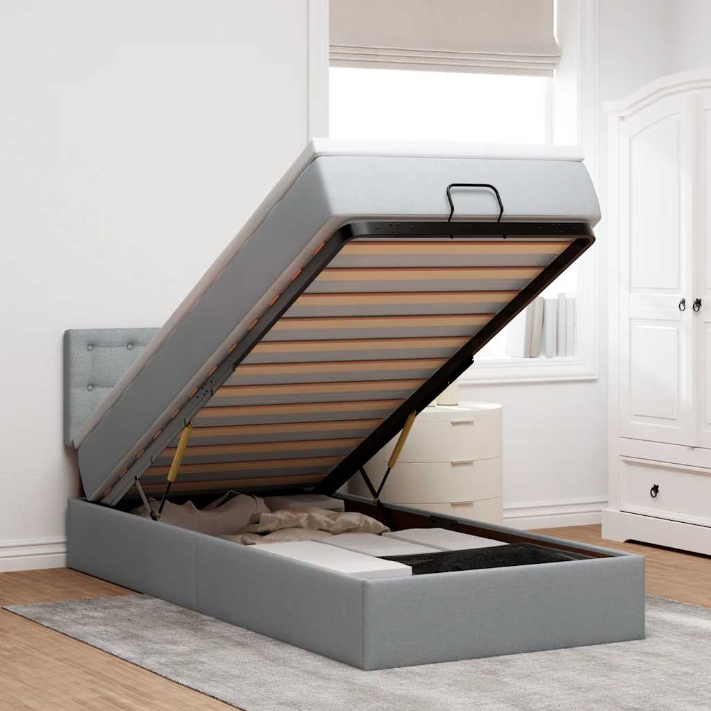 Ottomane Bett Mit Matratze & Leds Stoff Hellgrau
