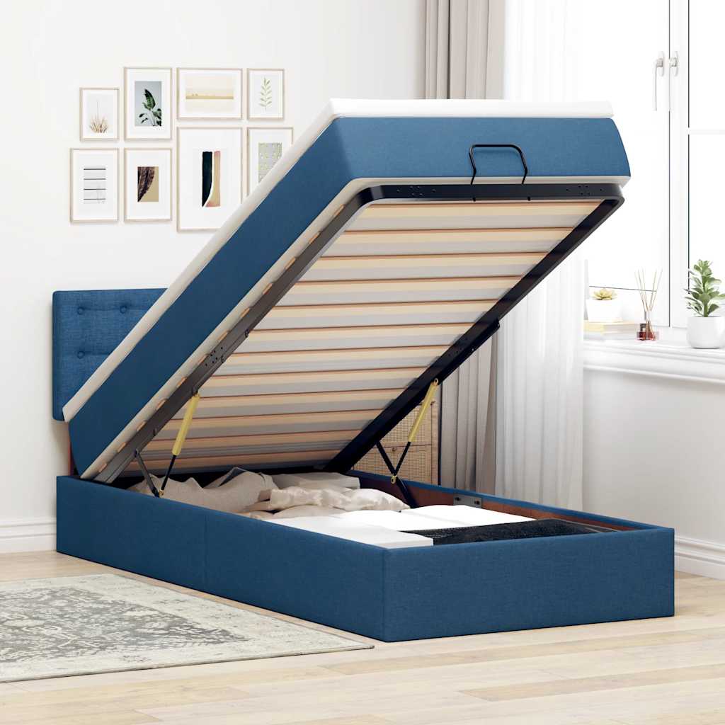 Ottomane Bett Mit Matratze & Leds Stoff Blau