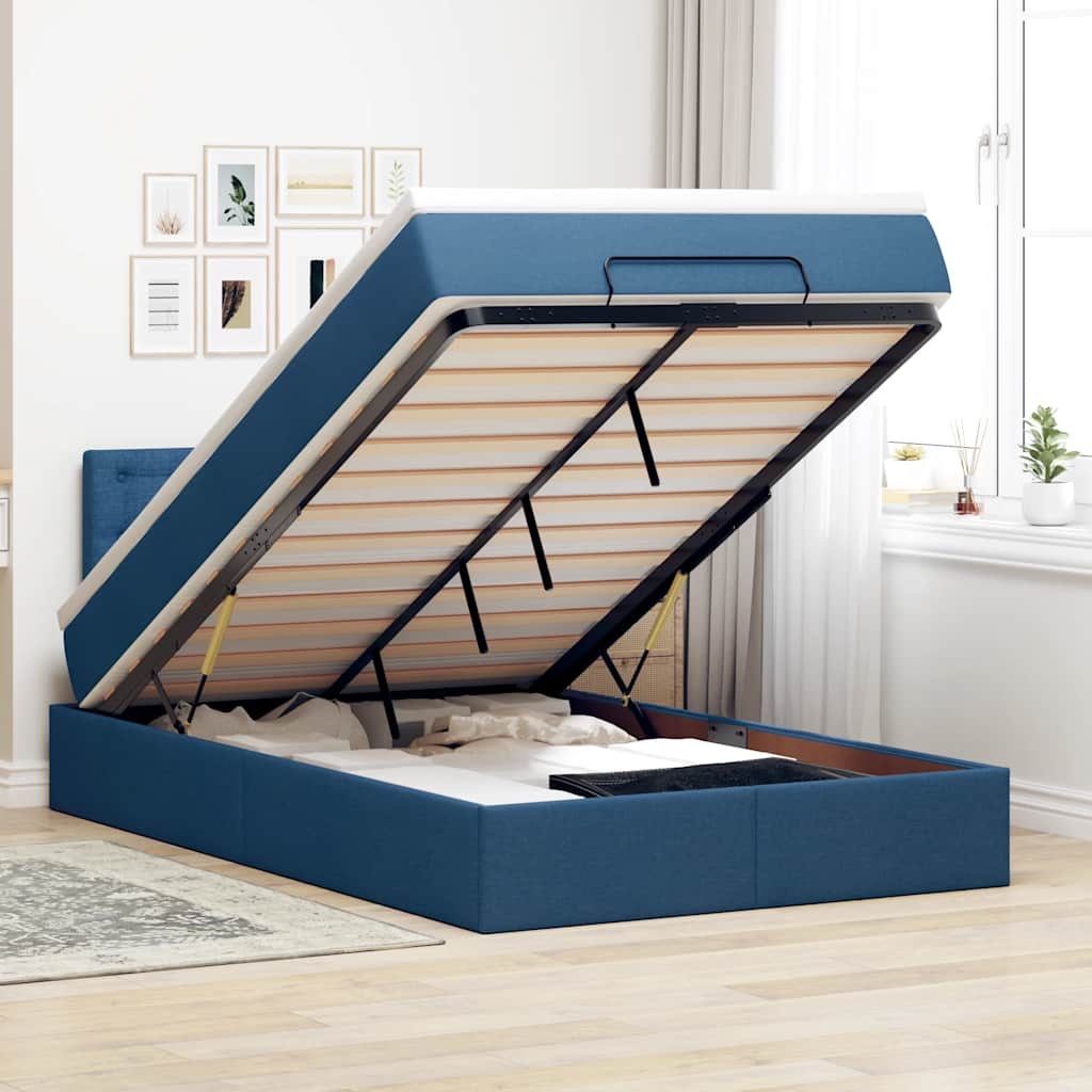 Ottomane Bett Mit Matratze & Leds Stoff Blau