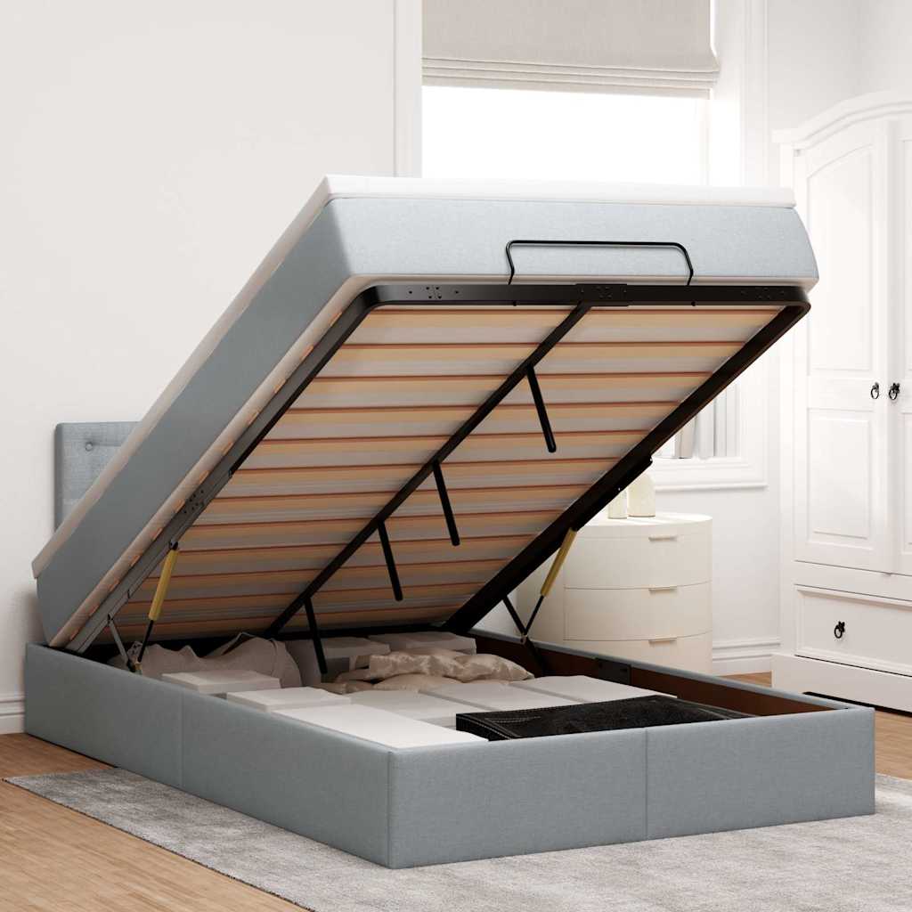 Ottomane Bett Mit Matratze & Leds Stoff Hellgrau