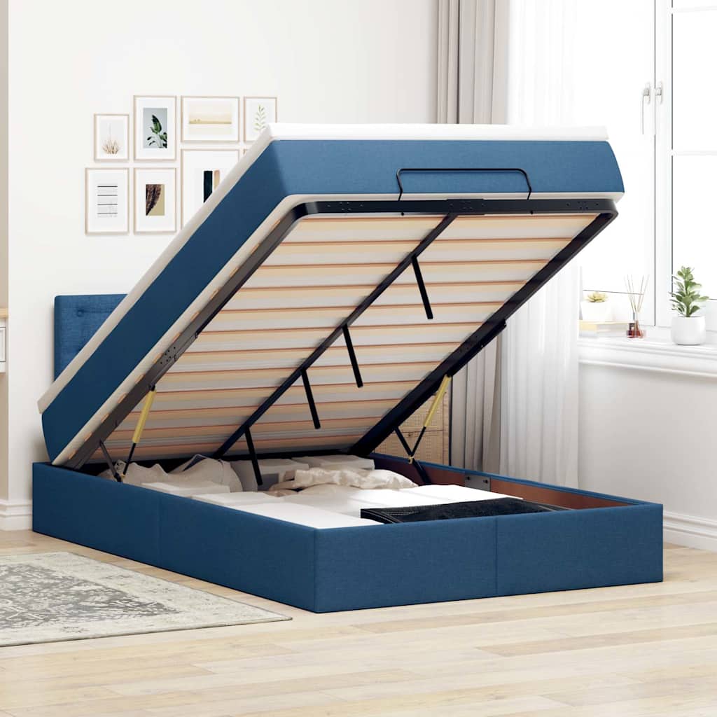 Ottomane Bett Mit Matratze & Leds Stoff Blau