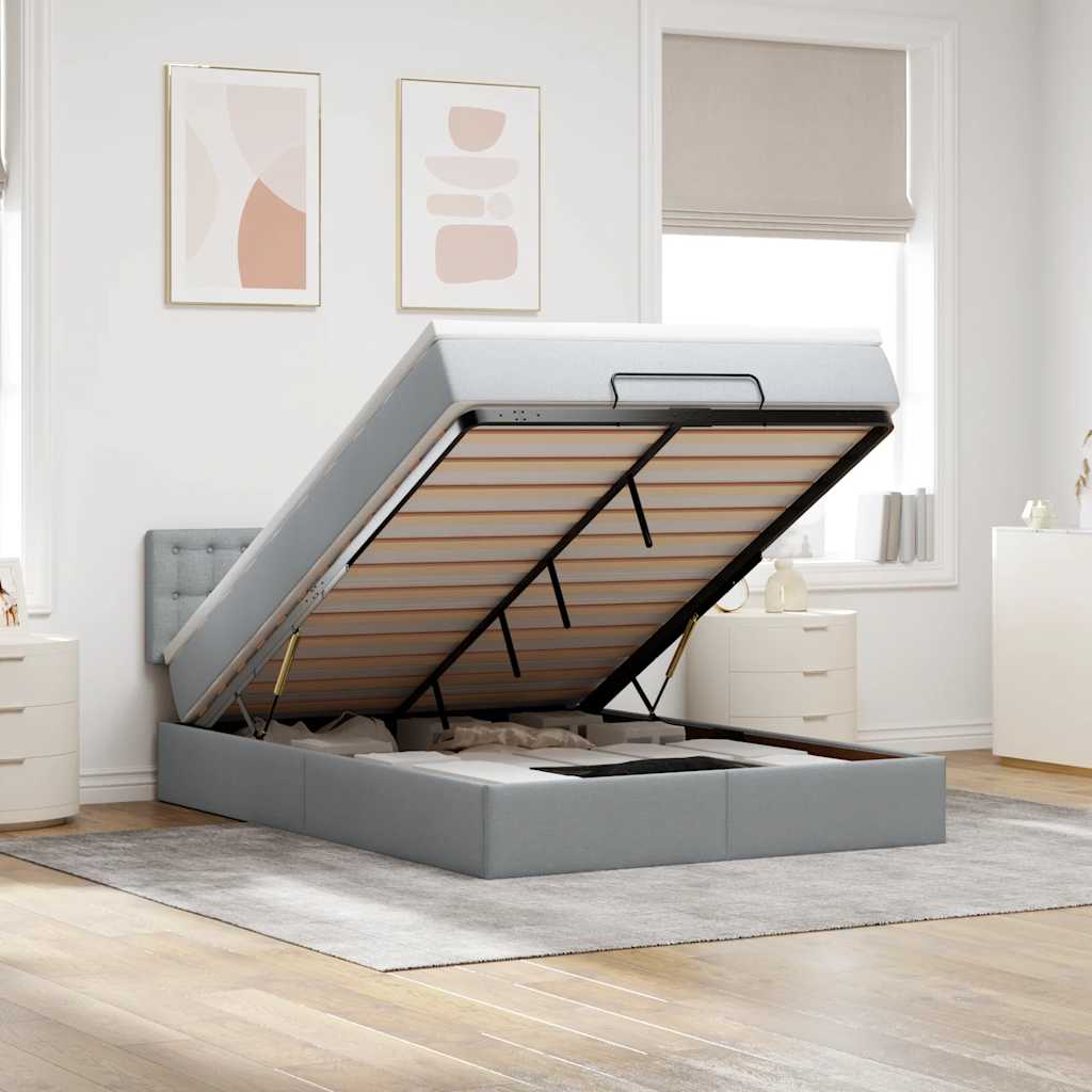Ottomane Bett Mit Matratze & Leds Stoff Hellgrau