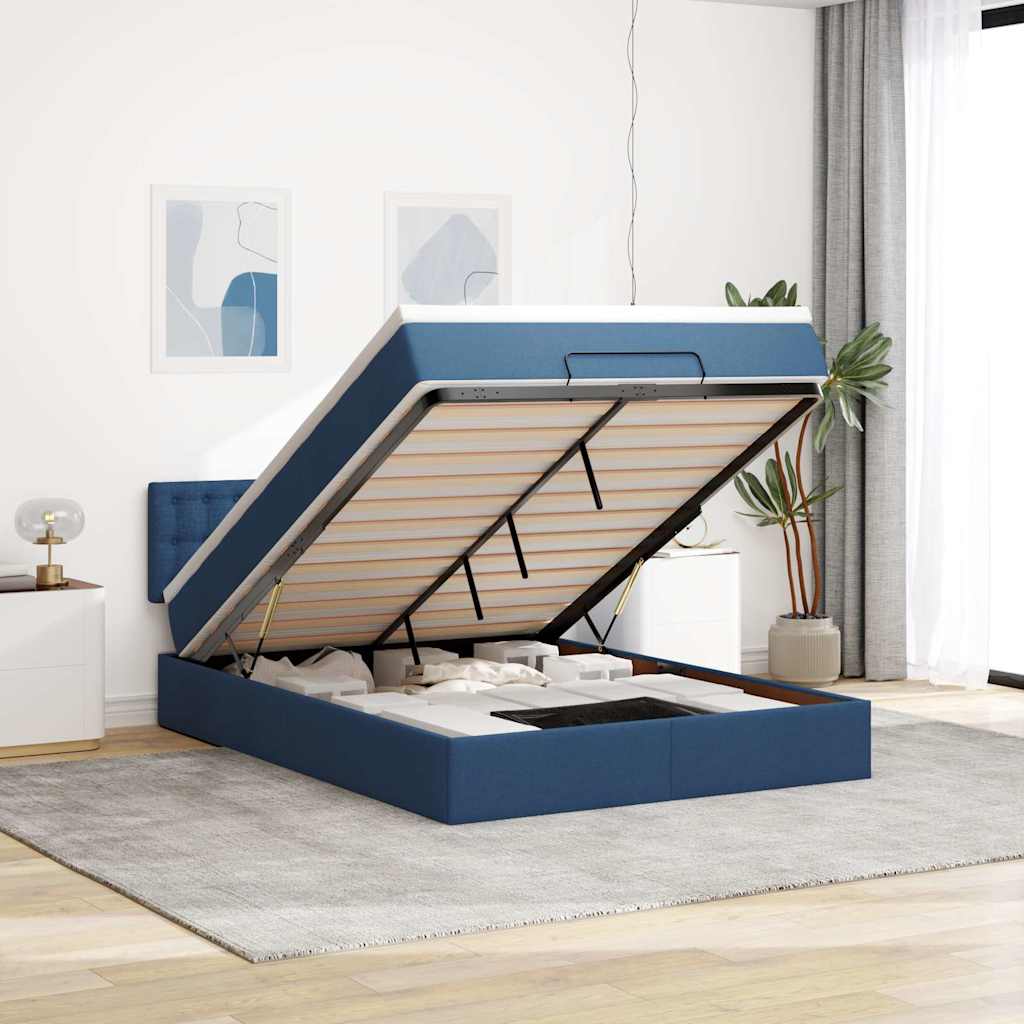 Ottomane Bett Mit Matratze & Leds Stoff Blau