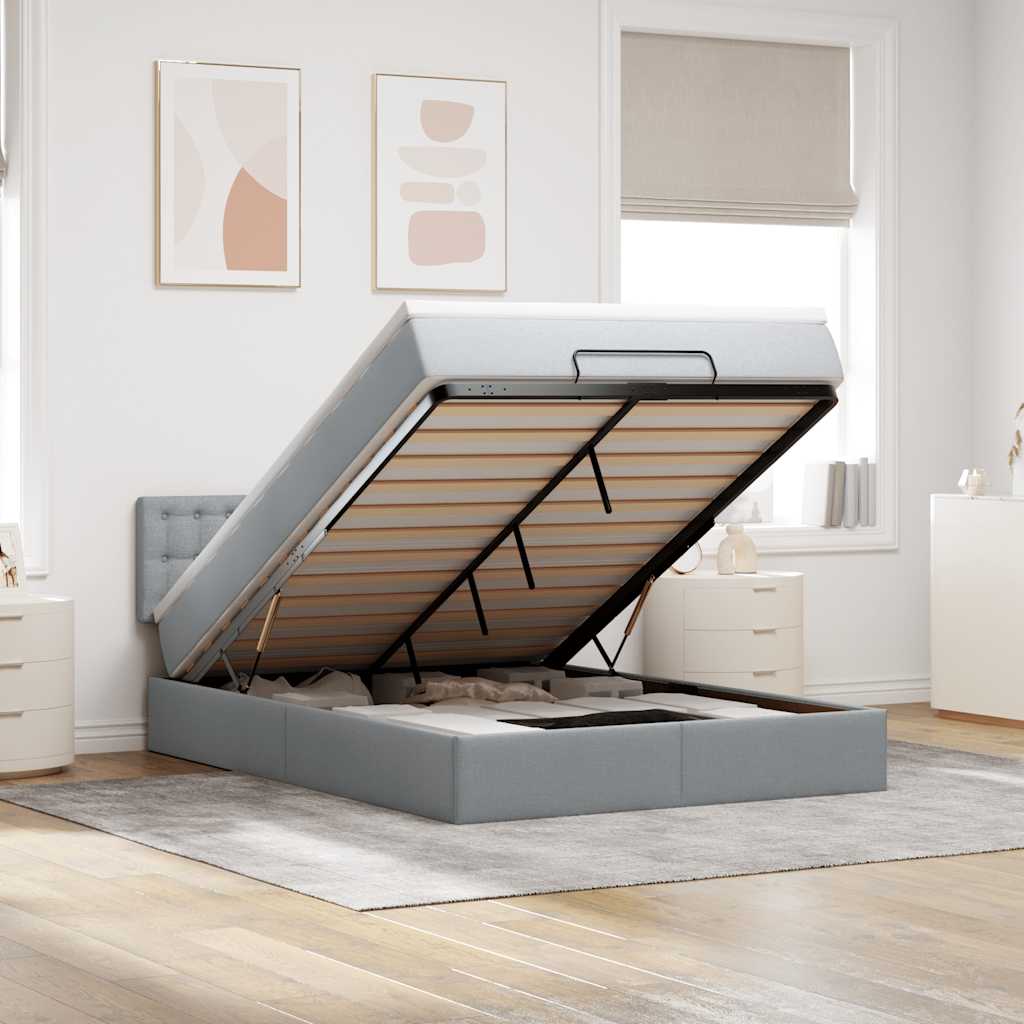 Ottomane Bett Mit Matratze & Leds Stoff Hellgrau